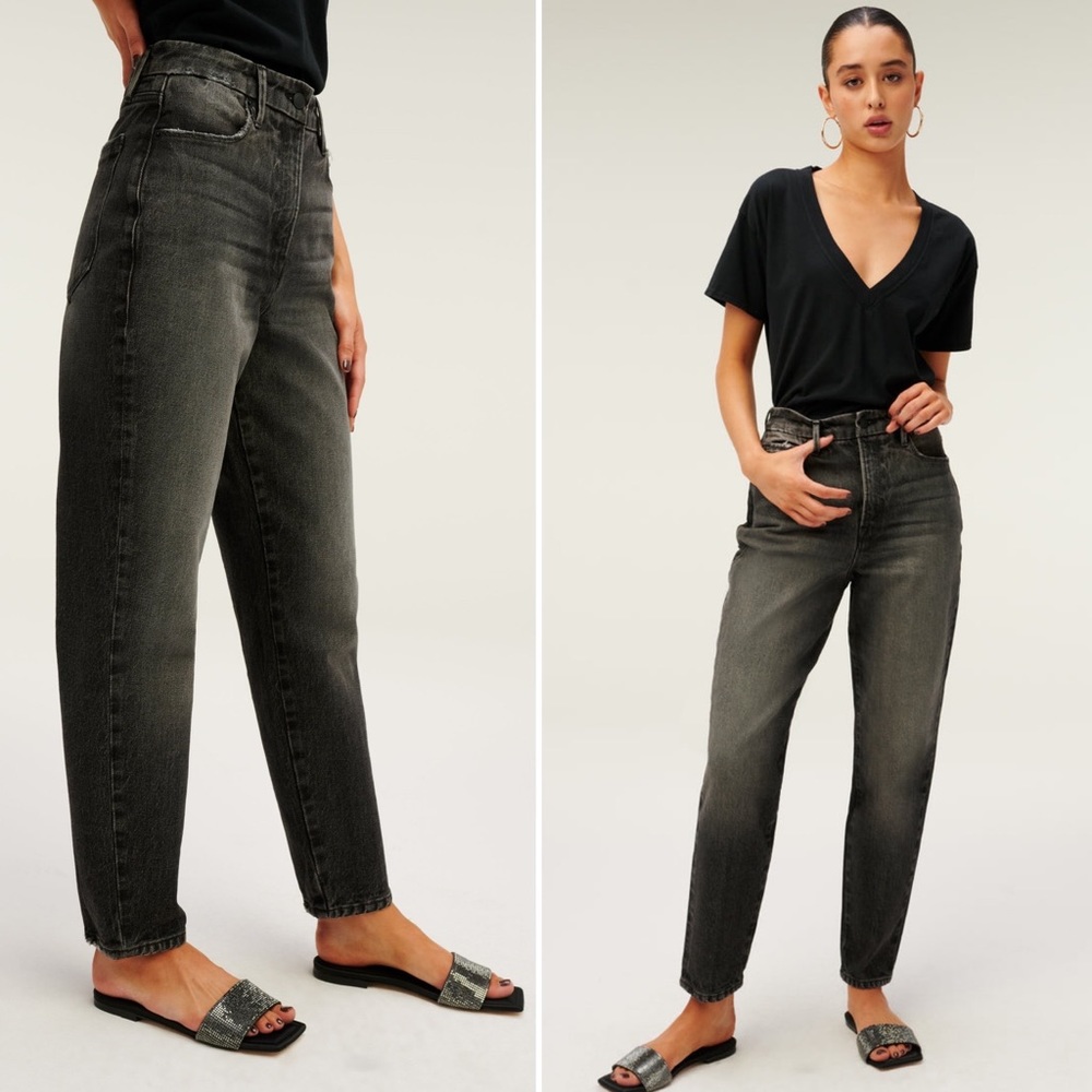 NWT Good American Good Mom Distressed High Rise Mom Jeans